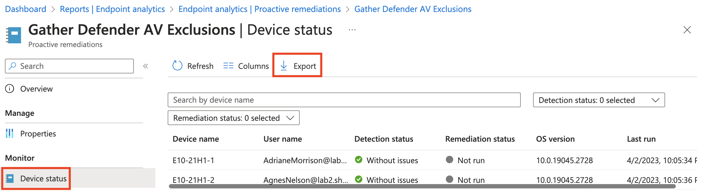 Intune - Discover Defender AV exclusions using Proactive Remediation